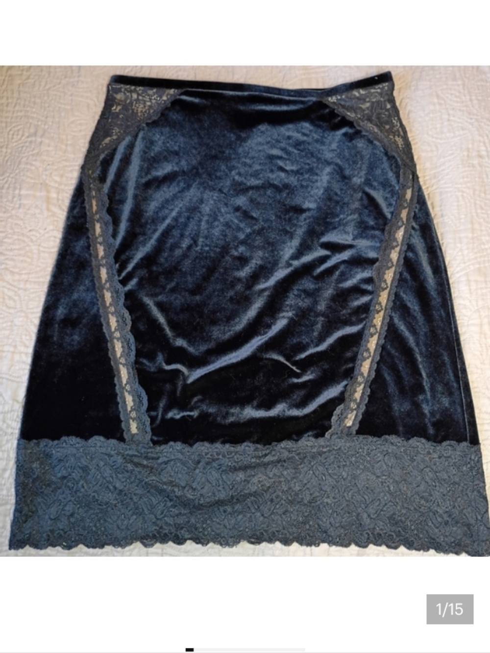 Y2K Vintage Grunge Whimsygoth Black Velvet Laced Trim Slip Skirt Sz M-L